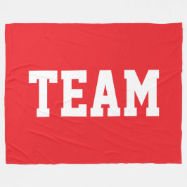 TEAM Bold White Athletic Text On Bright Sporty Red フリースブランケット