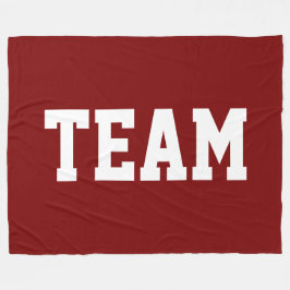 TEAM Bold White Athletic Text On Deep Vintage Red フリースブランケット