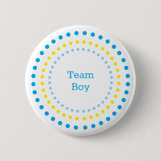 Team Boy Baby Shower Blue & Yellow Polka Dots  缶バッジ (正面)