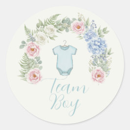 Team Boy Botanical Gender Reveal Sticker ラウンドシール