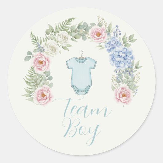 Team Boy Botanical Gender Reveal Sticker ラウンドシール (正面)