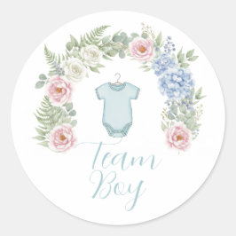 Team Boy Botanical Gender Reveal Sticker ラウンドシール
