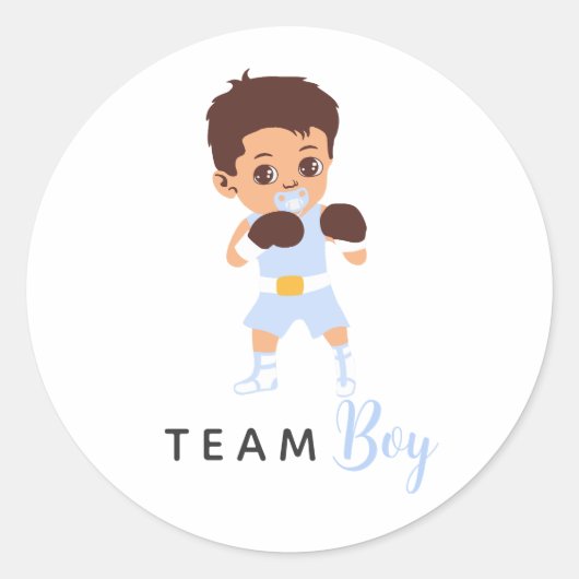 Team Boy Boxing Baby Gender Reveal Stickers ラウンドシール (正面)
