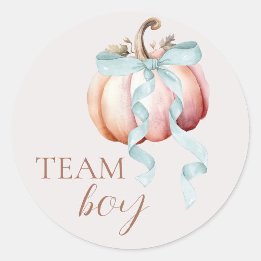 Team Boy Coquette Pumpkin Gender Reveal Sticker ラウンドシール (正面)
