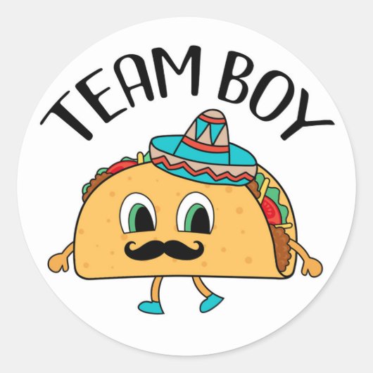 Team Boy Tacoをテーマにしたジェンダーによるパーティーシールの公開 ラウンドシール (正面)