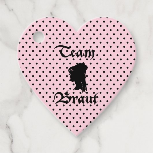 Team Braut Text mit Punkte rosa フェイバータグ (正面)