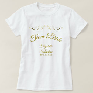 Team Bride シンプル エレガント ゴールド フルーリッシュ ウェディング Tシャツ