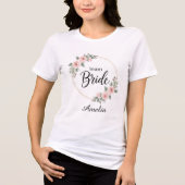Team Bride Custom Elegant Pink Floral Gold Wedding トライブレンドTシャツ (正面)