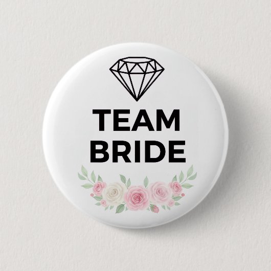 Team Bride Diamond and Flowers Button Pin 缶バッジ (正面)