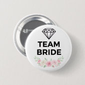 Team Bride Diamond and Flowers Button Pin 缶バッジ (正面&裏面)