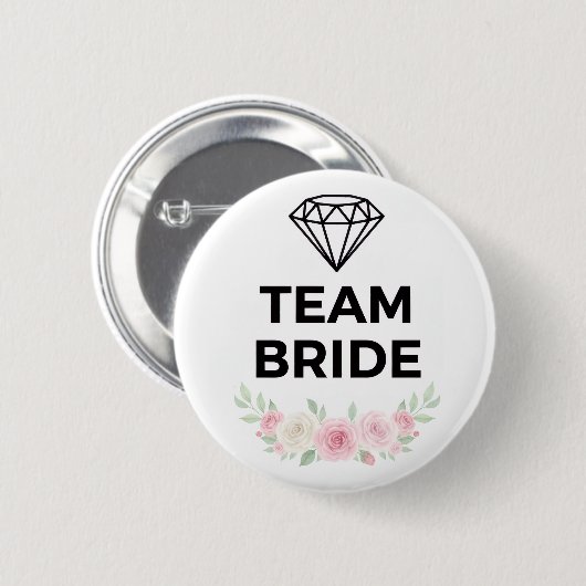 Team Bride Diamond and Flowers Button Pin 缶バッジ (正面&裏面)