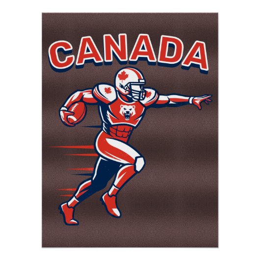 Team Canada Football Dynamic Patriotic Athlete Art ポスター (正面)