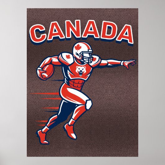 Team Canada Football Dynamic Patriotic Athlete Art ポスター (正面)