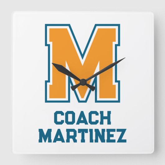 Team Colors Monogram Name スクエア壁時計 (正面)