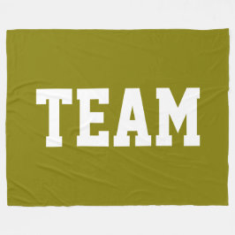 TEAM Fun Bold White Athletic Text On Golden Olive フリースブランケット