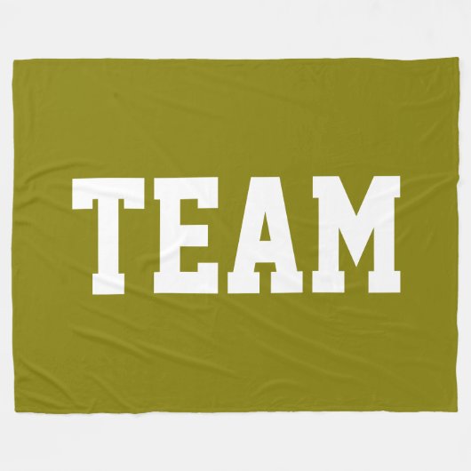 TEAM Fun Bold White Athletic Text On Golden Olive フリースブランケット (正面(横))
