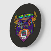 Team Gamer, déco gaming manette rétro ラージ壁時計 (傾斜)