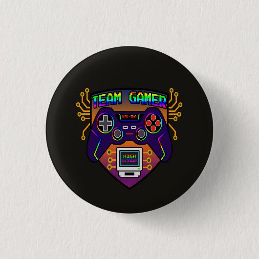 Team Gamer, pin’s jeux vidéo manette rétro 缶バッジ (正面)