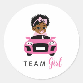 Team Girl Baby in Pink Car Gender Reveal Sticker ラウンドシール