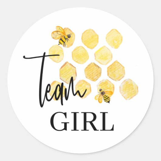 Team Girl Bee Theme Gender Reveal Stickers ラウンドシール (正面)