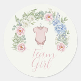 Team Girl Botanical Gender Reveal Sticker ラウンドシール