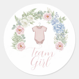 Team Girl Botanical Gender Reveal Sticker ラウンドシール