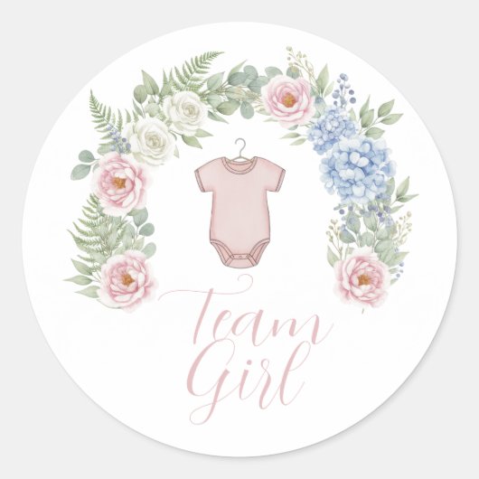 Team Girl Botanical Gender Reveal Sticker ラウンドシール (正面)