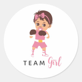 Team Girl Boxing Baby Gender Reveal Stickers ラウンドシール