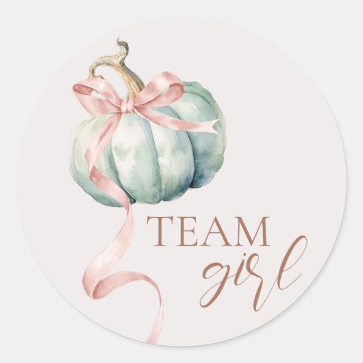 Team Girl Coquette Pumpkin Gender Reveal Sticker ラウンドシール (正面)