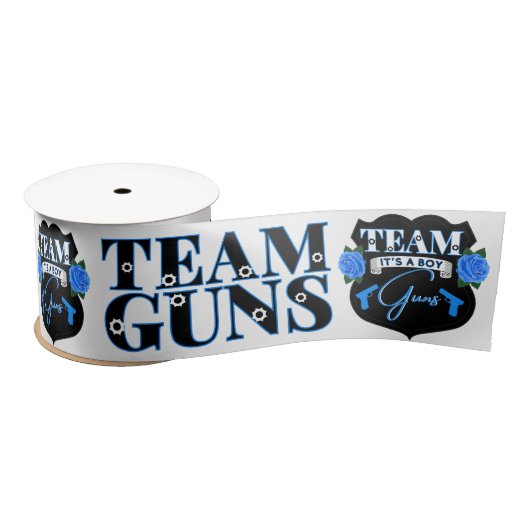 Team Guns Team Boy Guns and Roses Baby Shower サテンリボン (リール)