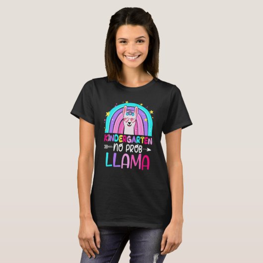 Team Kindergarten Teacher Rainbow No Prob Llama 10 Tシャツ (正面フル)