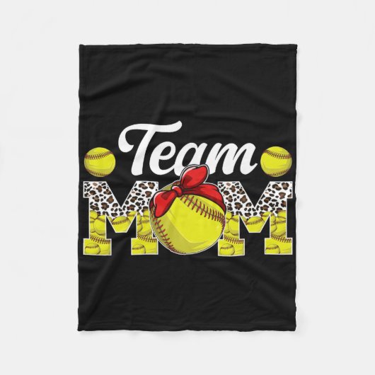 Team Mom Leopard Softll Team Mom Softll Team Mama フリースブランケット (正面)