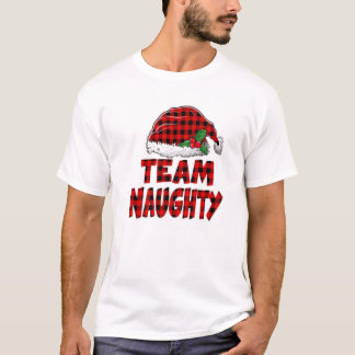 Team Naughty Santa Red Plaid Claus Christmas Pajam Tシャツ