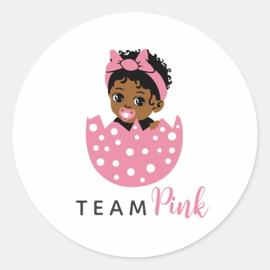 Team Pink African American Baby Girl In Egg  ラウンドシール (正面)