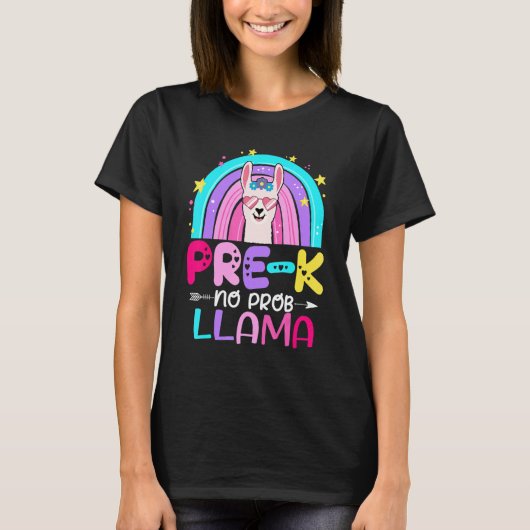 Team Pre k Teacher Rainbow No Prob Llama 100th Day Tシャツ (正面)