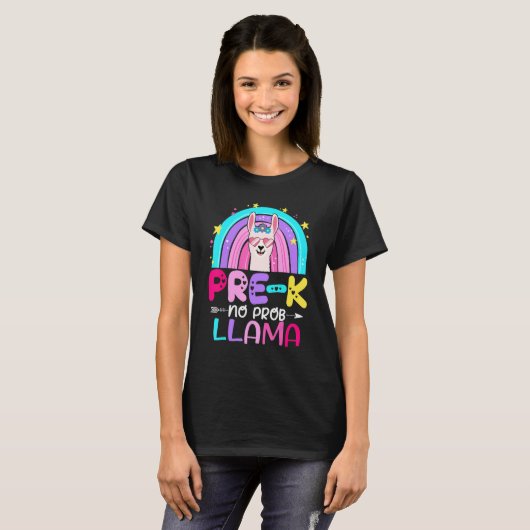 Team Pre k Teacher Rainbow No Prob Llama 100th Day Tシャツ (正面フル)