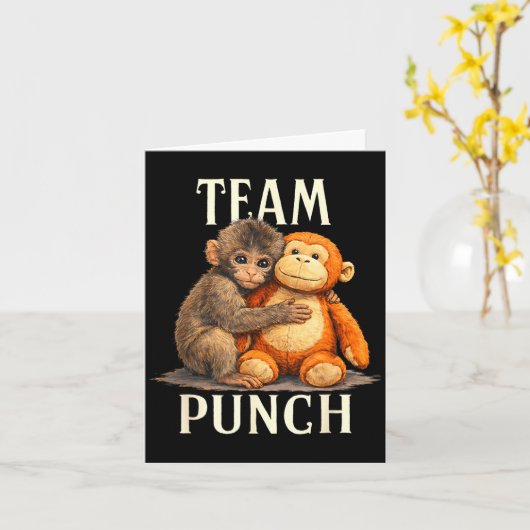 Team punch cute monkey and bear design  カード (黄色い花)