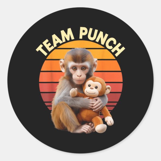 Team Punch Monkey Plush Retro Sun ラウンドシール (正面)