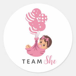 Team She Pink Balloon Baby Girl ラウンドシール