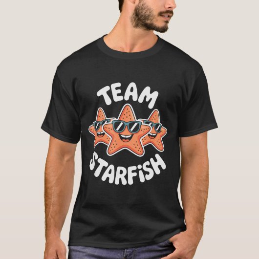 Team Starfish Cool Sungles Ocean Cartoon Crew Funn Tシャツ (正面)