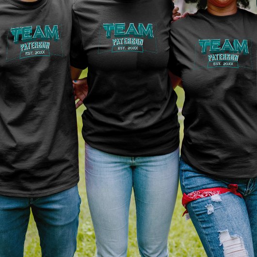 Team Teal Family Crew Custom Name Sports Black Tシャツ