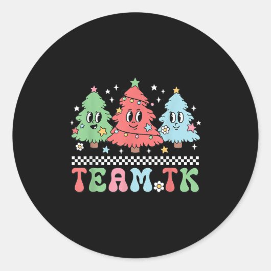 Team Tk Teacher Christmas Sweater Retro Xmas Tree  ラウンドシール (正面)
