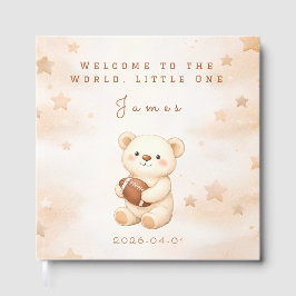 Team Watercolor Teddy Bear Football Baby Shower ゲストブック