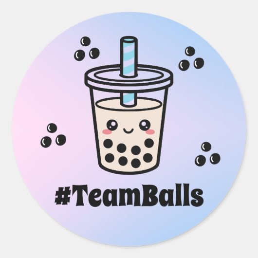 #TeamBalls タピオカ入りお茶でジェンダーリビール ラウンドシール (正面)
