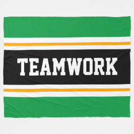 TEAMWORKおもしろいアスレティックグリーン白黒ストライプ フリースブランケット