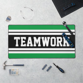 TEAMWORKおもしろいグリーン白黒レーシングストライプ デスクマット
