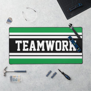 TEAMWORKおもしろいグリーン白黒レーシングストライプ デスクマット