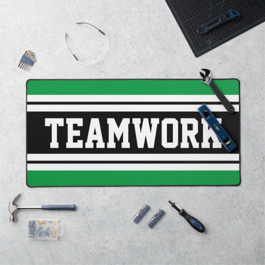 TEAMWORKおもしろいグリーン白黒レーシングストライプ デスクマット (ワークステーション)