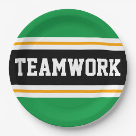 TEAMWORKおもしろいブライトグリーンブラックレーシングストライプズ ペーパープレート