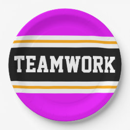 TEAMWORKおもしろいブライトピンクブラックレーシングストライプズ ペーパープレート